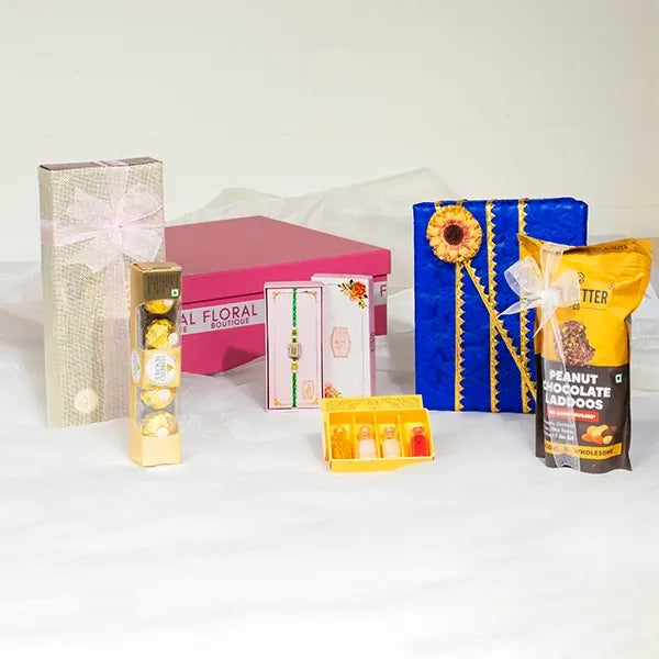 american diamond ad rakhi grand hamper front view