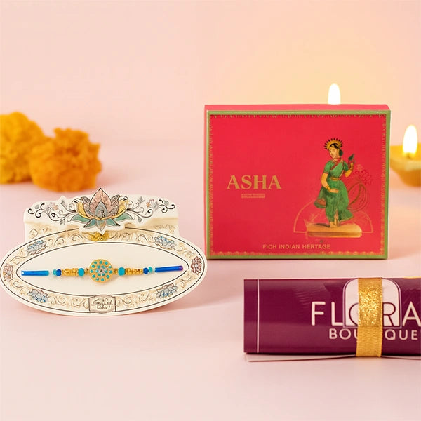aqua jewel rakhi with asha sweet khoya and kaju mix 250g front view