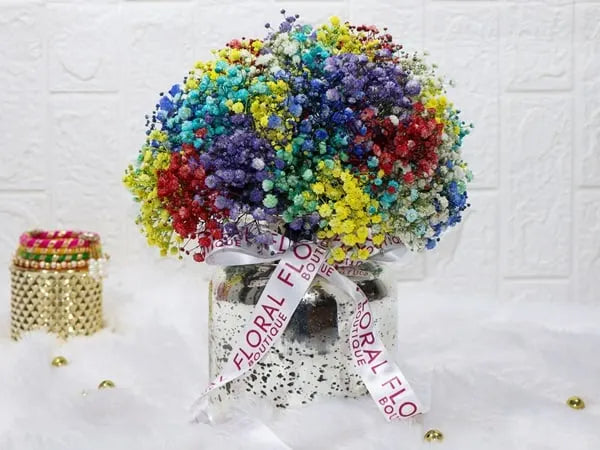 colored gypso in sliver glass vase front view 3