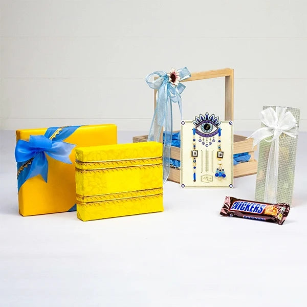 evil eye rakhi lumba set gourmet hamper front view