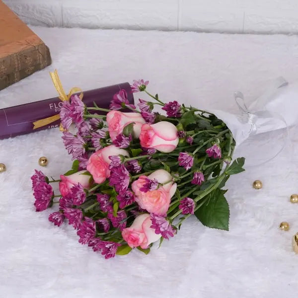floral harmony pink roses subscription closeup view