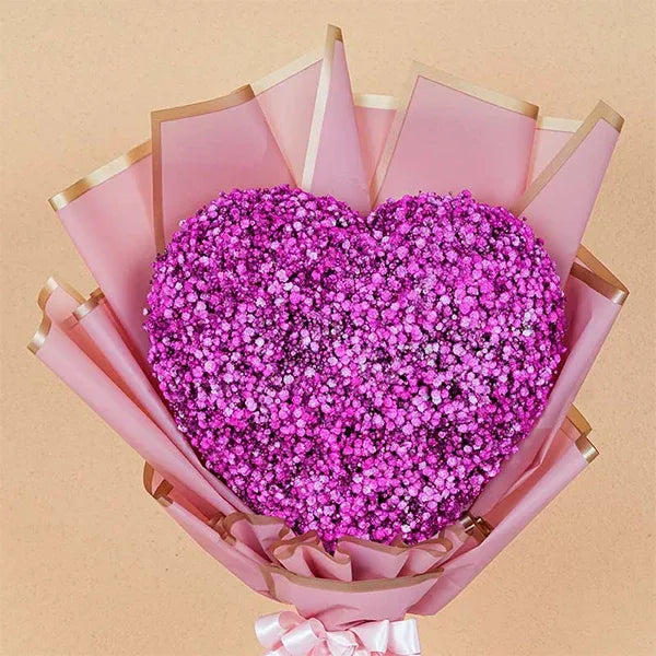 heart shaped gypso bouquet close up view