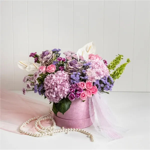 hydrangea revival rose arrangement front view 2