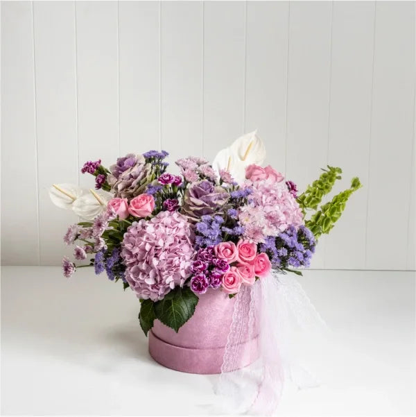 hydrangea revival rose arrangement front view