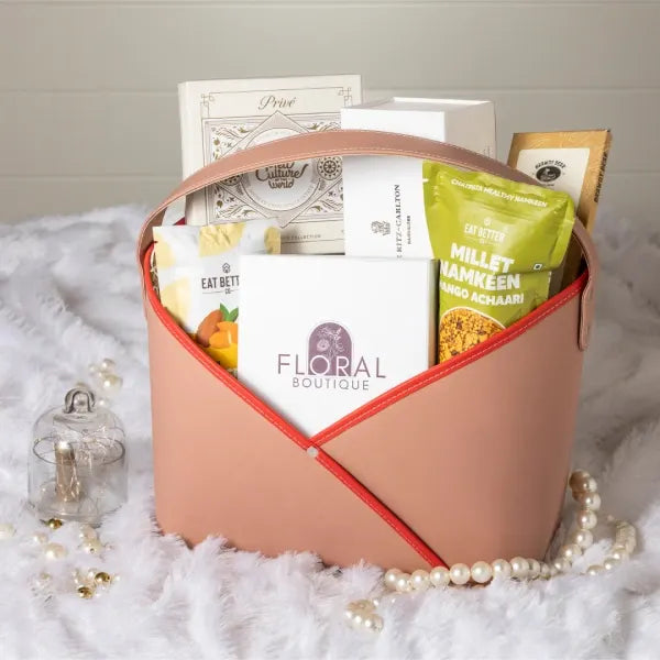gift hamper of molded chocolate hazelnut milk chocolate front view