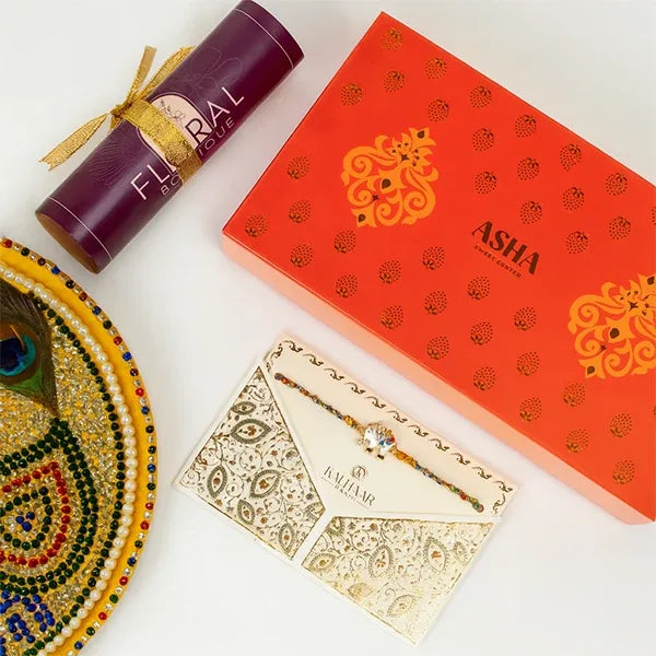 lucky elephant rakhi with asha sweets 500g front view