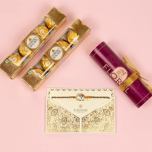lucky elephant rakhi with ferrero rocher 8 pcs top view