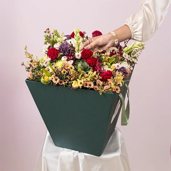 pink white and golden luxury flower box closeup view 2