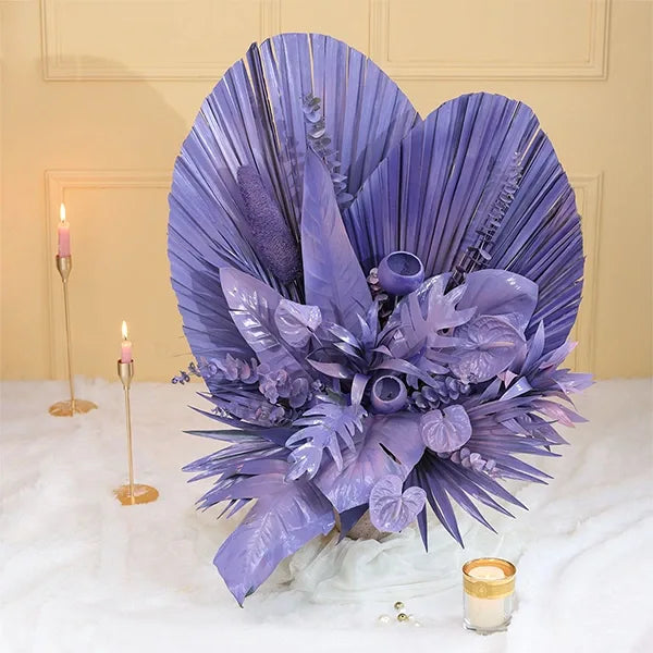 purple dried flower arrangement front view