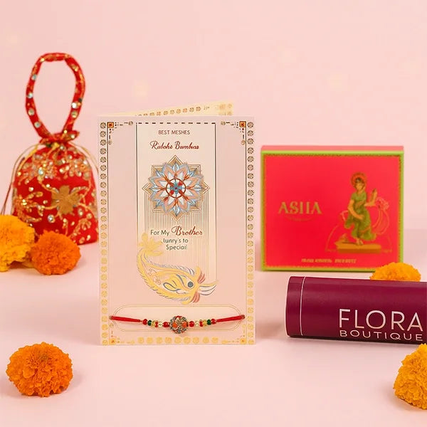 rakhi greeting card set with asha khoya and kaju sweet mix 250g