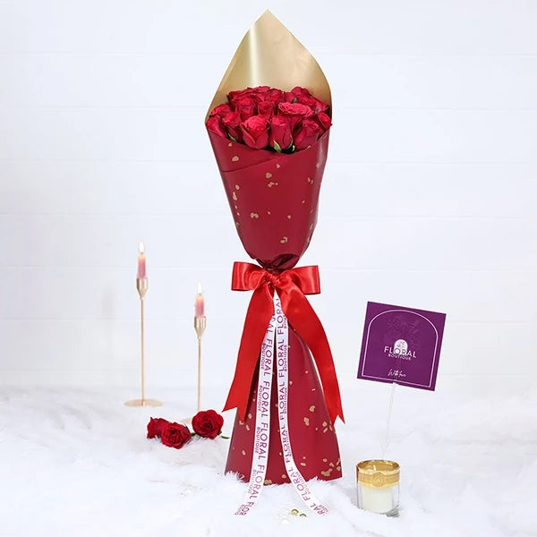 20 red rose rocket bouquet front view 2
