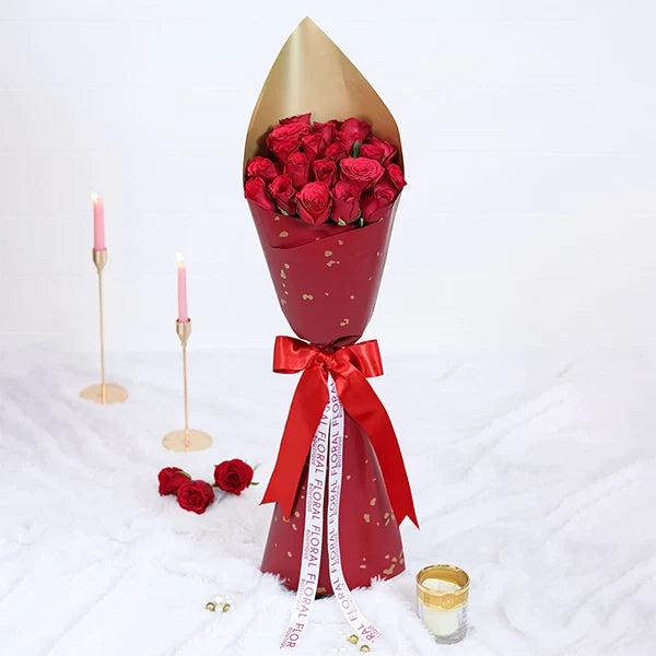 20 red rose rocket bouquet front view 3