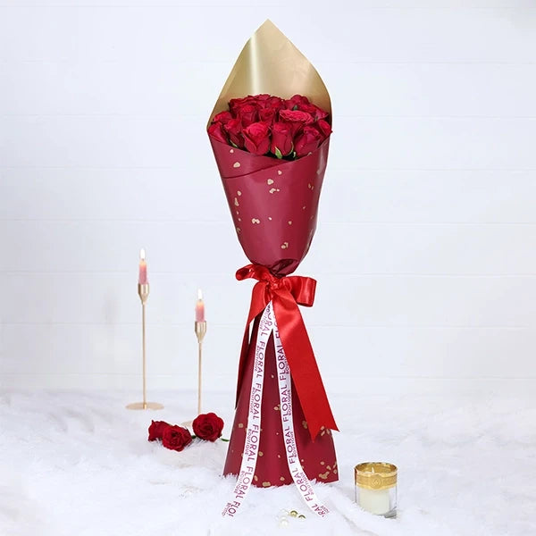 20 red rose rocket bouquet front view