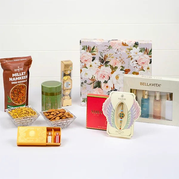 aqua divine rakhi grand hamper front view