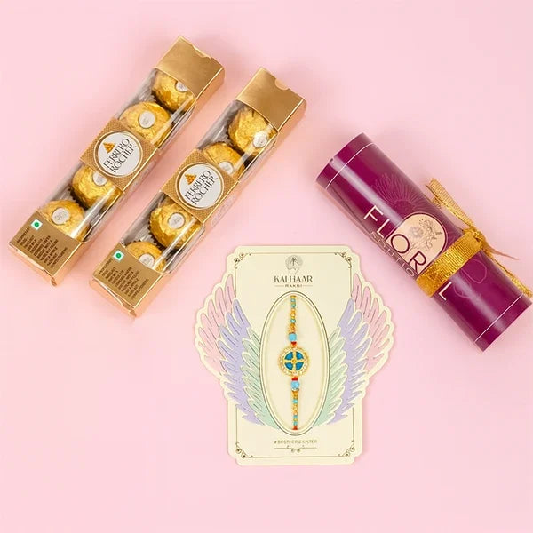 aqua divine rakhi with ferrero rocher 8 pcs front view