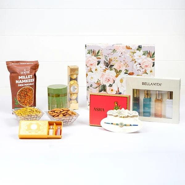 aqua jewel rakhi grand hamper front view