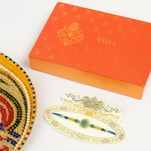 aqua jewel rakhi handcrafted elegance for your brother front view