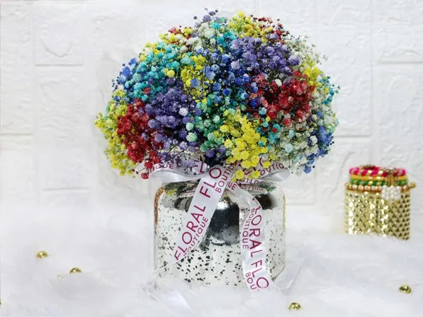 colored gypso in sliver glass vase front view