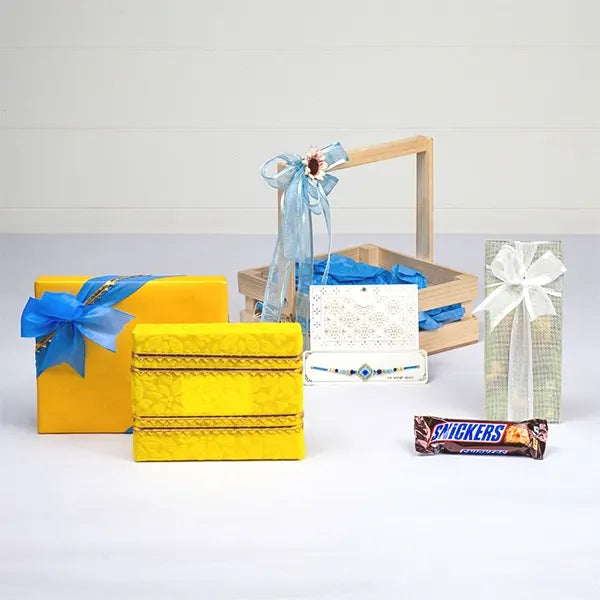 distinctive azure rakhi gourmet delights hamper front view