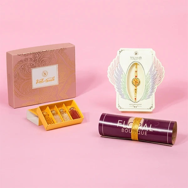 divine chakra rakhi kanti kaju katli and roli chawal