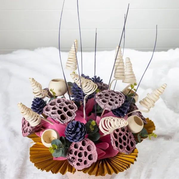 dry flowers bouquet of dry lotus sticks spring stick bell cup jaharu stick closeup view