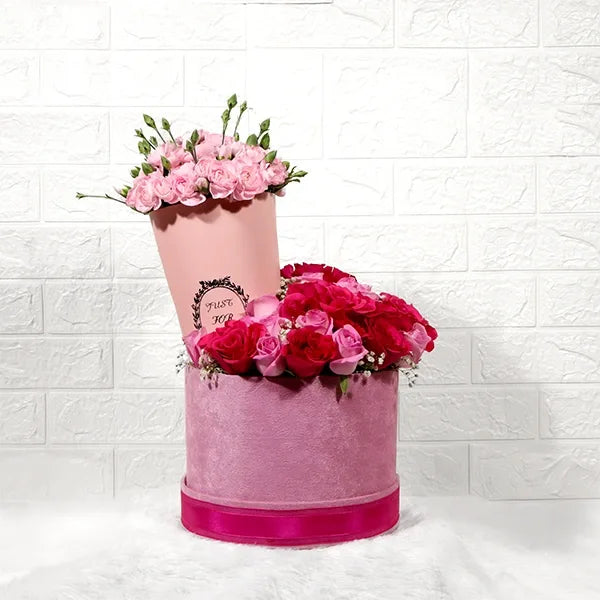 elegant spray carnations and dark pink roses front view