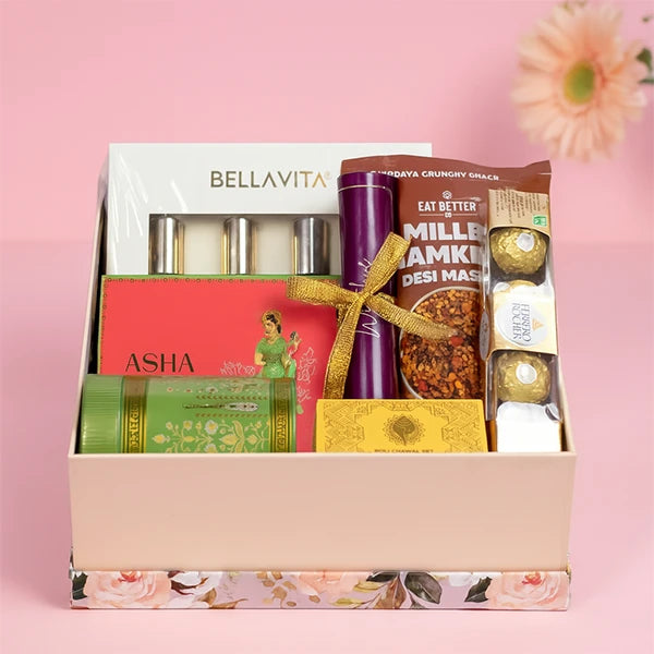 ethnic charm rakhi grand hamper closed view