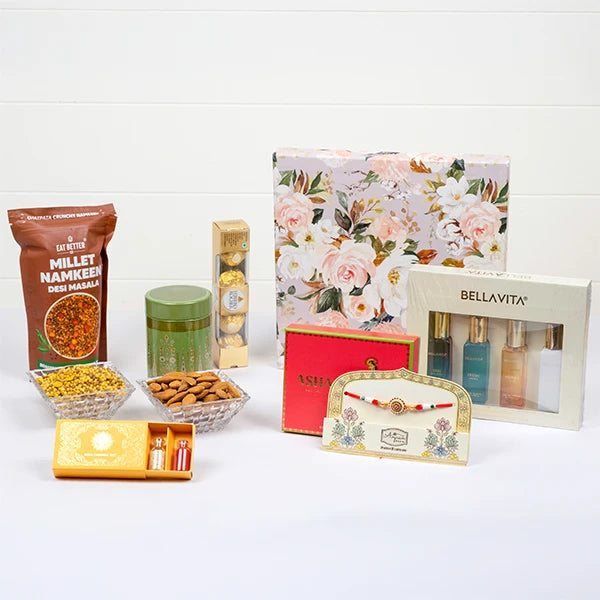 ethnic charm rakhi grand hamper all item view