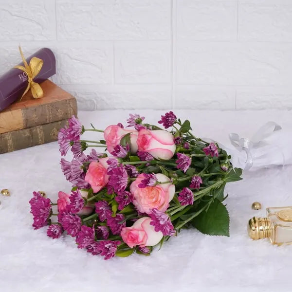 floral harmony pink roses subscription top view