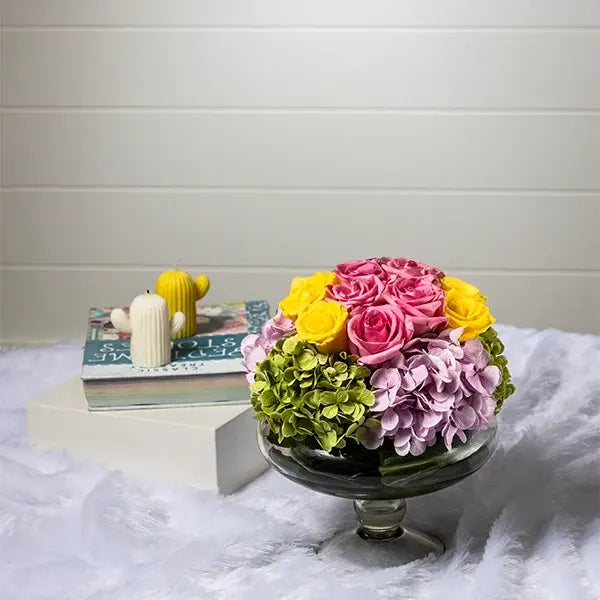 garden bliss floral arrangement in potpourri vase front view