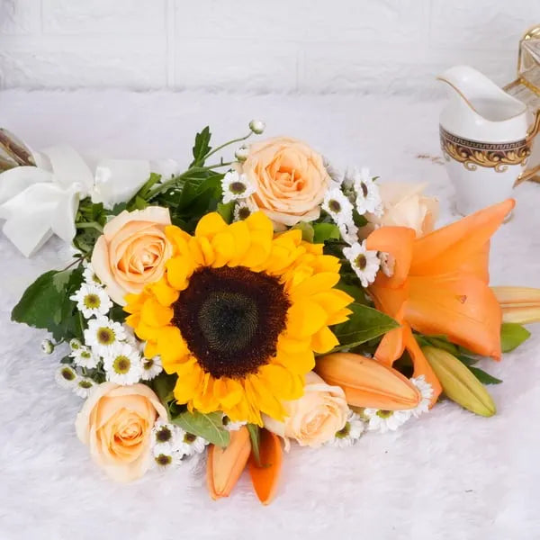 golden glow yellow mix flower bouquet subscription closeup view
