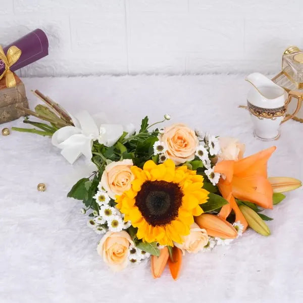 golden glow yellow mix flower bouquet subscription front view