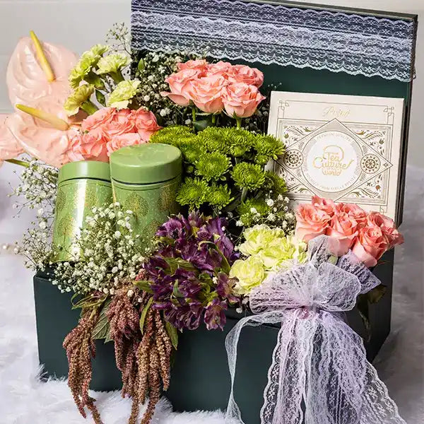 hamper box of anthurium baby pink rose front view 2