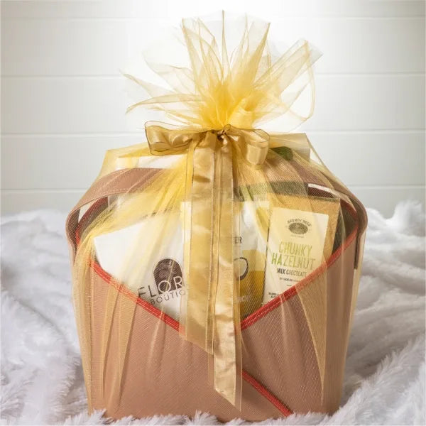 gift hamper of molded chocolate hazelnut milk chocolate front view 3
