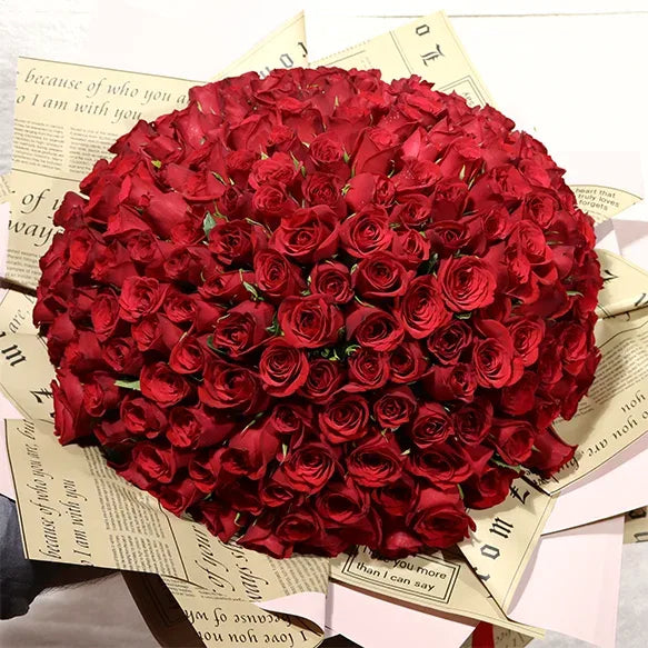 massive 200 red roses bouquet wrapped top view