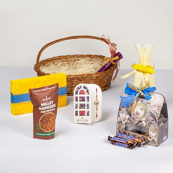 ornate bloom rakhi festive hamper front view