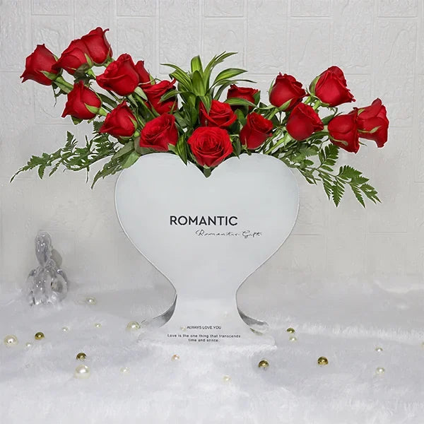 20 red roses in a heart shape box front view