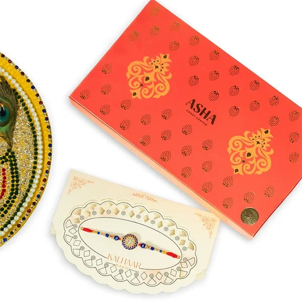the vibrant medallion rakhi delight with kaju khova blend front view