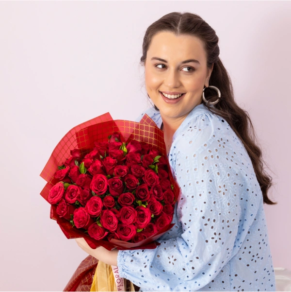 50 Red Roses Radiant Love Floral Bouquet - Express Your Love with Timeless Elegance