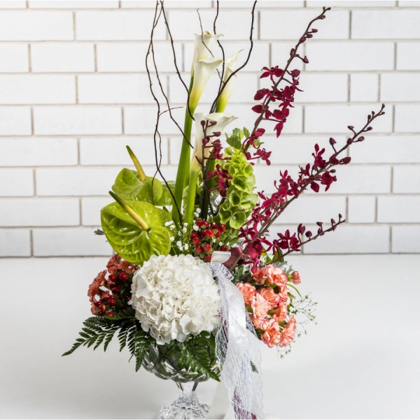 Enchanted Garden Floral Arrangement in Crystal Vase - Experience the Ultimate in Floral Luxury