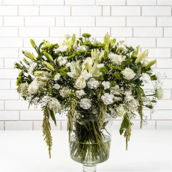 Pure Harmony Floral Arrangement in Glass Vase - Embrace the Beauty of Timeless Elegance