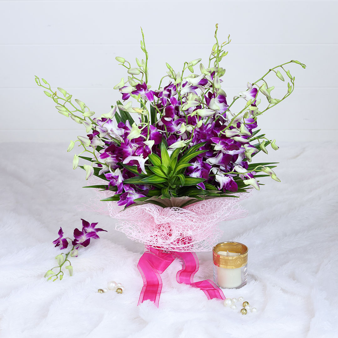 Exotic Orchid Bouquet in elegant Pink Mesh - 20 stems